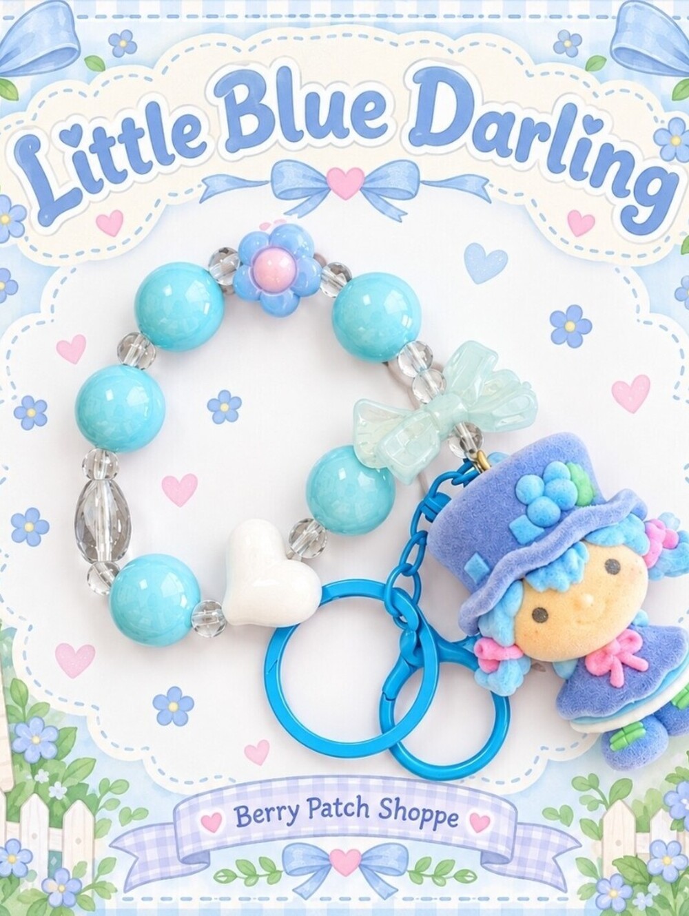 Strawberry Shortcake Blueberry Muffin Beaded Bow Keychain Bracelet Accessory